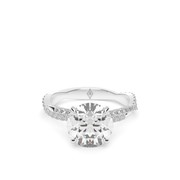 White Gold Round Shape Diamond Twist Pave Engagement Ring With U-Cut Setting.